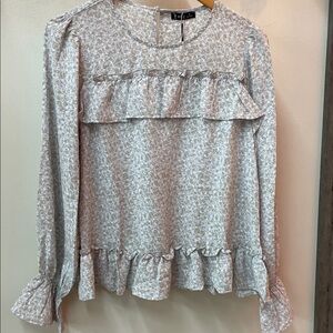 Very J Floral Ruffle Blouse - Cream and Light Lavender
